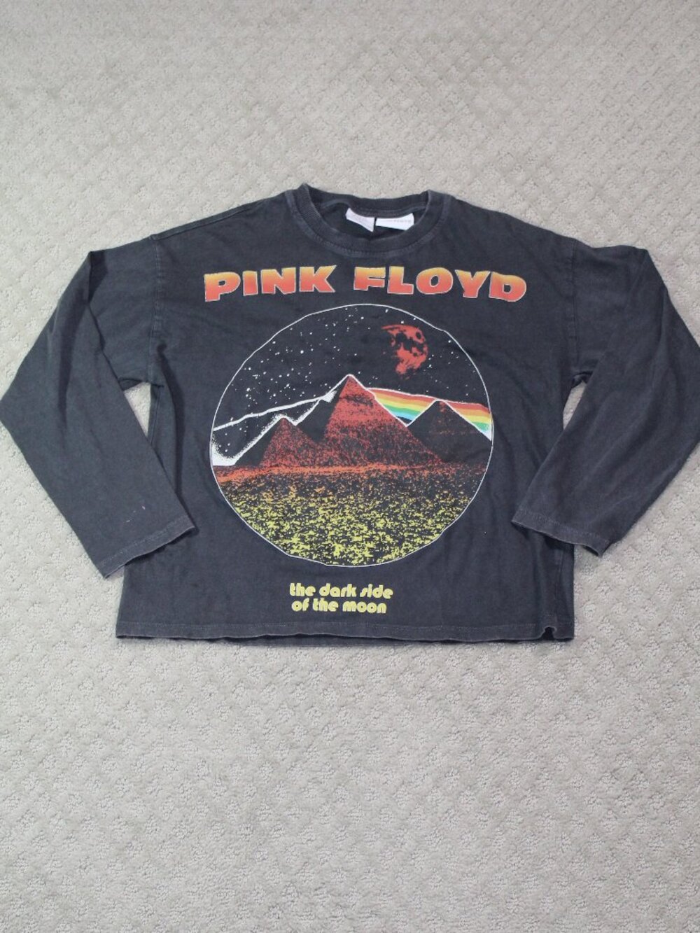 Zara Pink Floyd Size 9 -10 Black Cropped 3/4 Sleeve Front Back Graphic T-Shirt